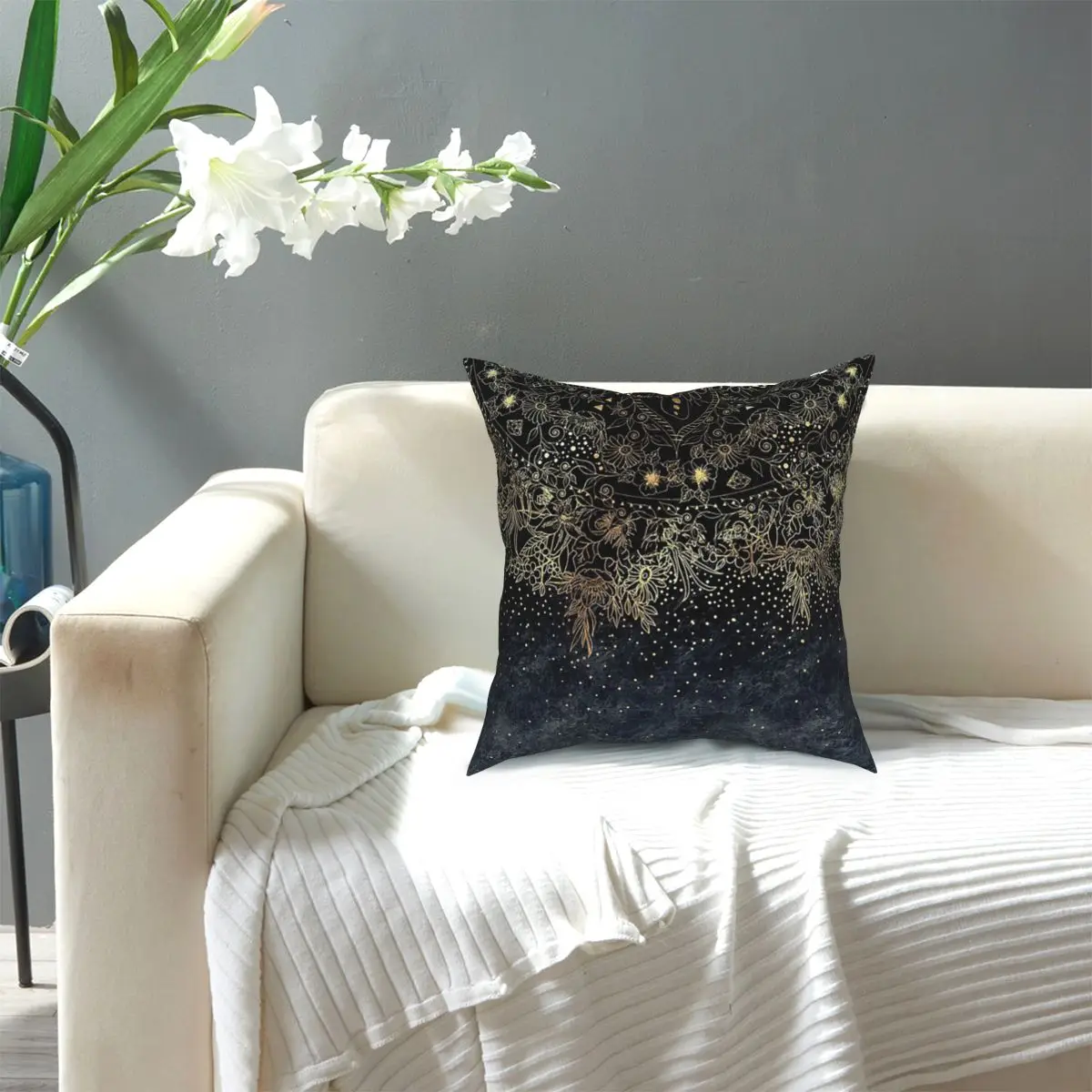 

Stylish Gold Floral Mandala And Confetti Pillowcase Soft Polyester Cushion Cover Gift Car Square 45X45cm Pillowcover Home Decor