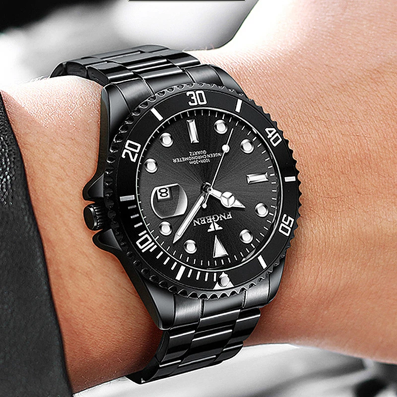 Мужские кварцевые часы светящиеся водонепроницаемые с календарем | Наручные
