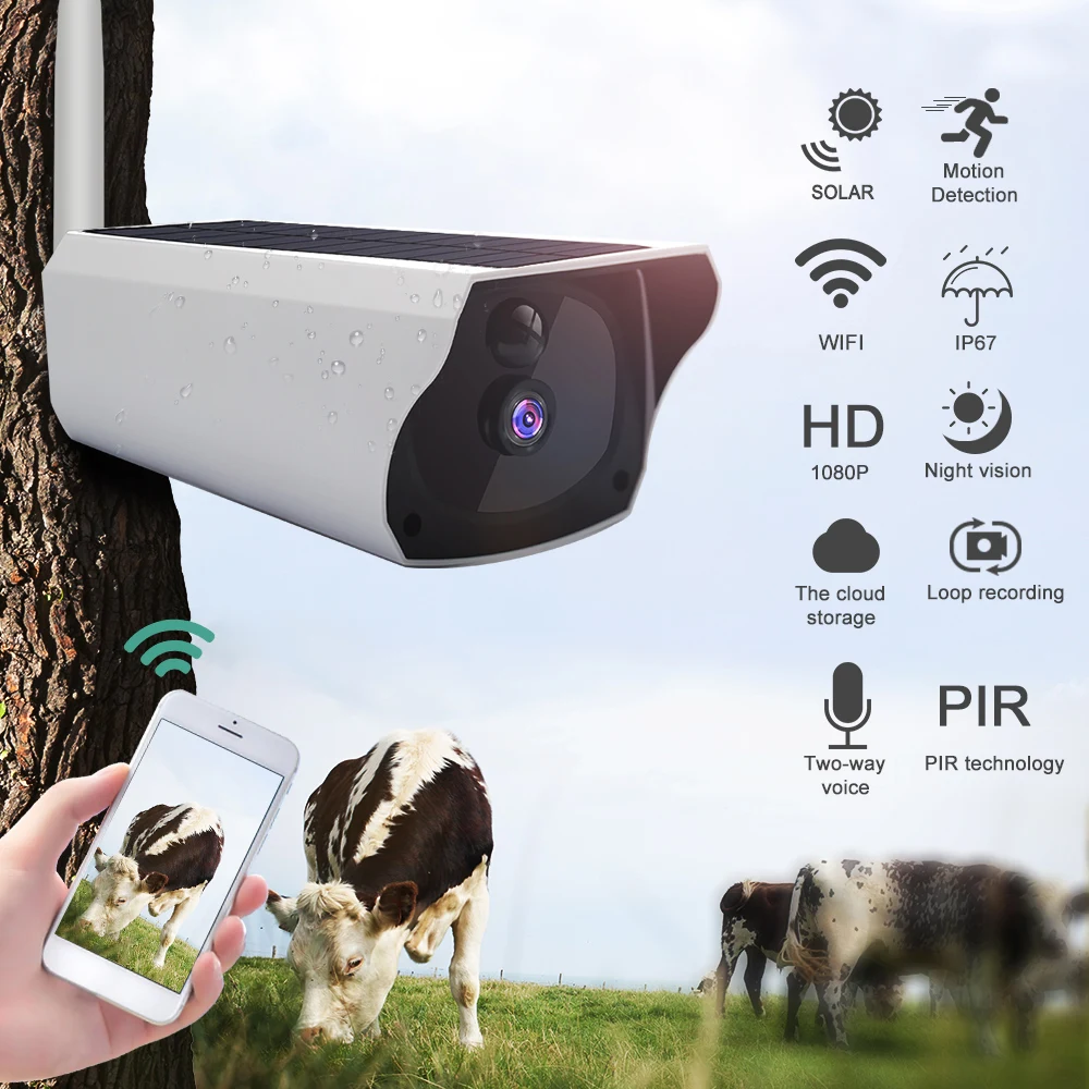 Солнечная 1080P HD CCTV камера видеонаблюдения ip Wi Fi беспроводная уличная IP67