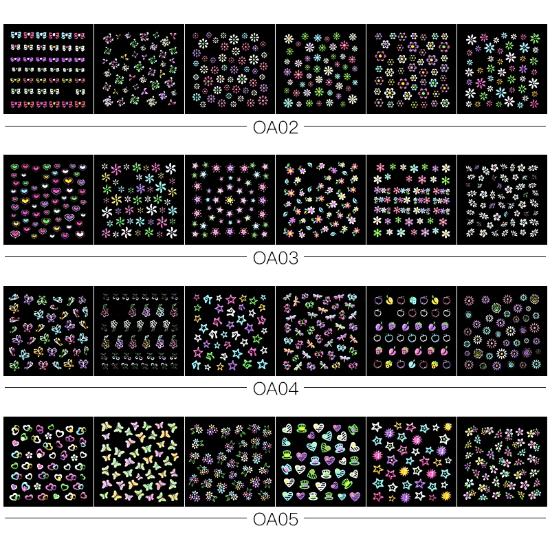 Флуоресцентные 3D-Наклейки для ногтей с четырьмя лилилиями светящиеся в темноте