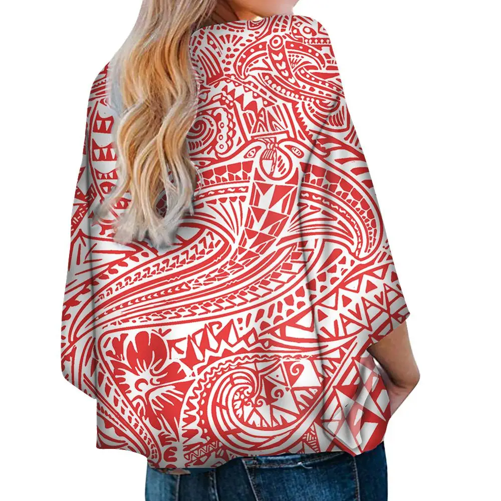 Promotional Polynesian Traditional Tribal Print Women Chiffon Tops Shirt Exclusive Printed Chiffon For Ladies Chiffon Blouses