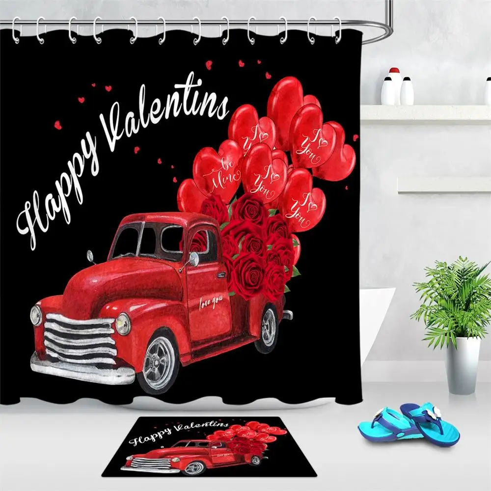 Тканевая занавеска для душа в стиле ретро на День святого Валентина|Шторы душа| |