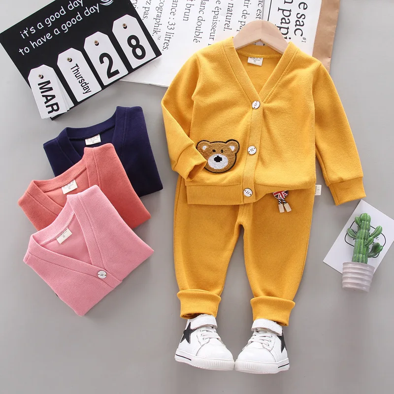 

2021 осенние штаны для мальчиков и девочек осенний Детский комплект из 2 предметов с рисунком медвежонка хлопковый Детский кардиган, куртка