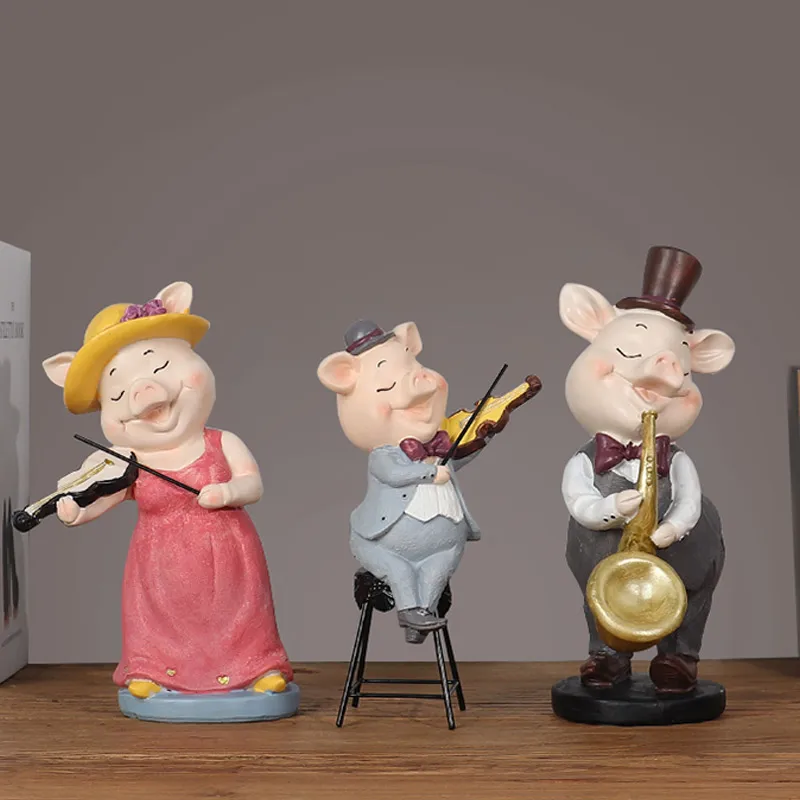 

Creative cute music piggy band figurine pet ornaments simple children's room desktop decoration home accessories pig year mascot