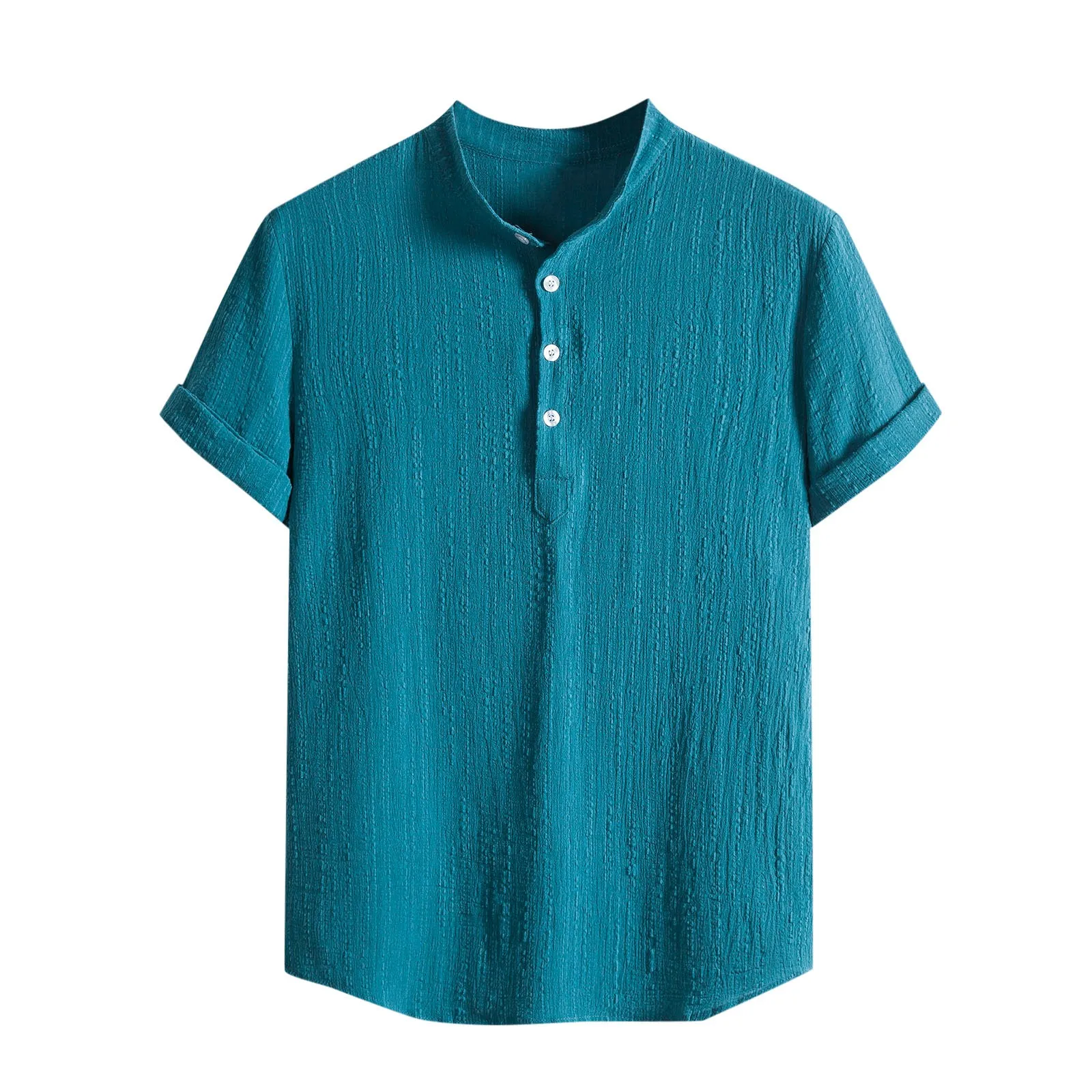 

Shirt Men Button Cotton Linen T Shirt Half Sleeve tshirt Men Solid Color T-shirts tops&tees Retro T Shirts Tops Blouse 2021