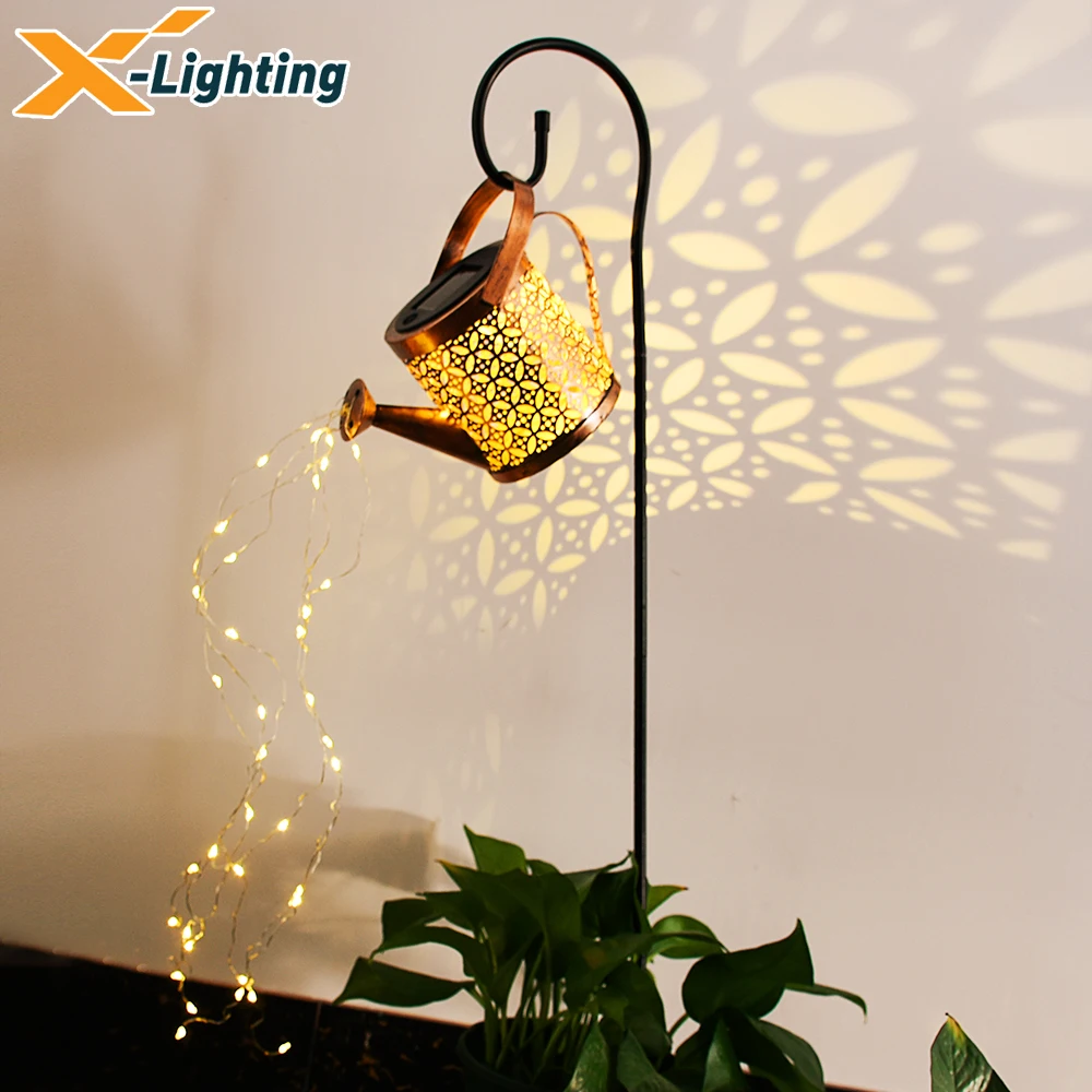 

Outdoor LED Lights String Outdoor Decor Tool Solar Watering Can Hollow-out Iron Shower Ornament Lamp Garden Art Light Decoration
