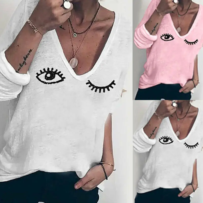 Женская футболка с коротким рукавом V-образным вырезом и принтом | одежда