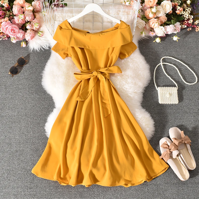 

Fashion Summer Dresses 2021 Women Boho Solid Ruffles Off The Shoulder Midi Dress for Wedding Party Formal Elegant Streetwear