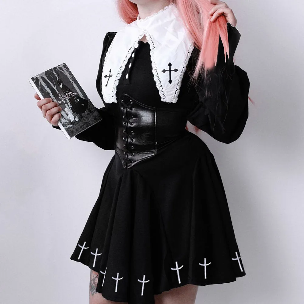 

Женское Короткое платье Rosetic Y2K, готическое платье в стиле «лолита» на Хэллоуин, винтажное платье в стиле преппи с воротником «Питер Пэн», ос...