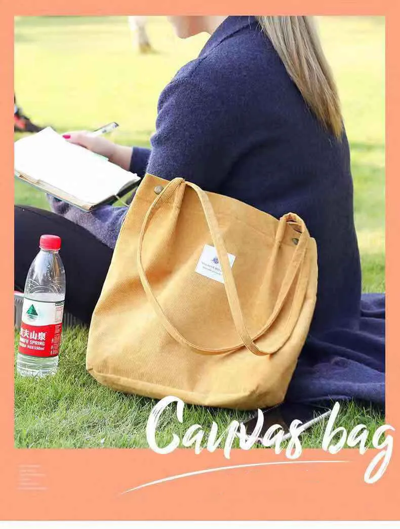 

Популярная Вельветовая сумка на плечо, женские винтажные сумки для покупок, холщовая школьная сумка для девочек, сумка для книг, Повседневн...