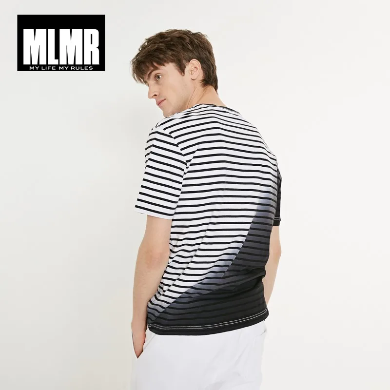 JackJones MLMR Men's 100% Cotton Gradient Stripe Embroidered Short-sleeved T-shirt Streetwear| 219101597 | Мужская одежда