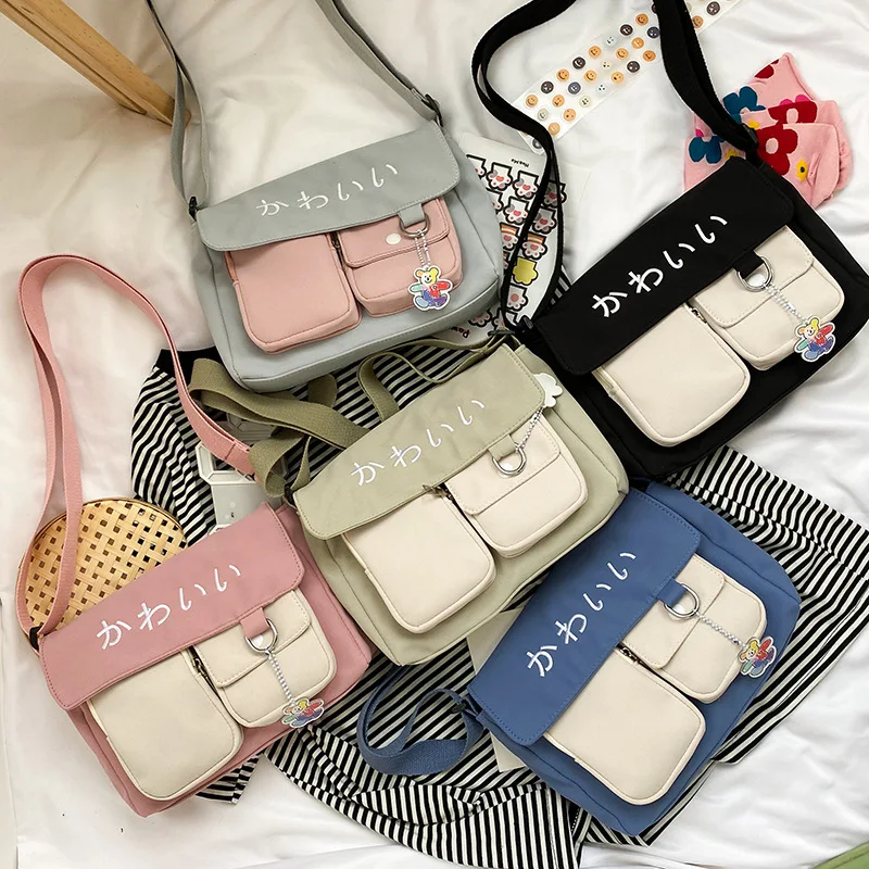 

Lady Canvas Messenger Shoulder Bag Cartoon Fashion Handbag Women Crossbody Bag Shopping Student Book Bag