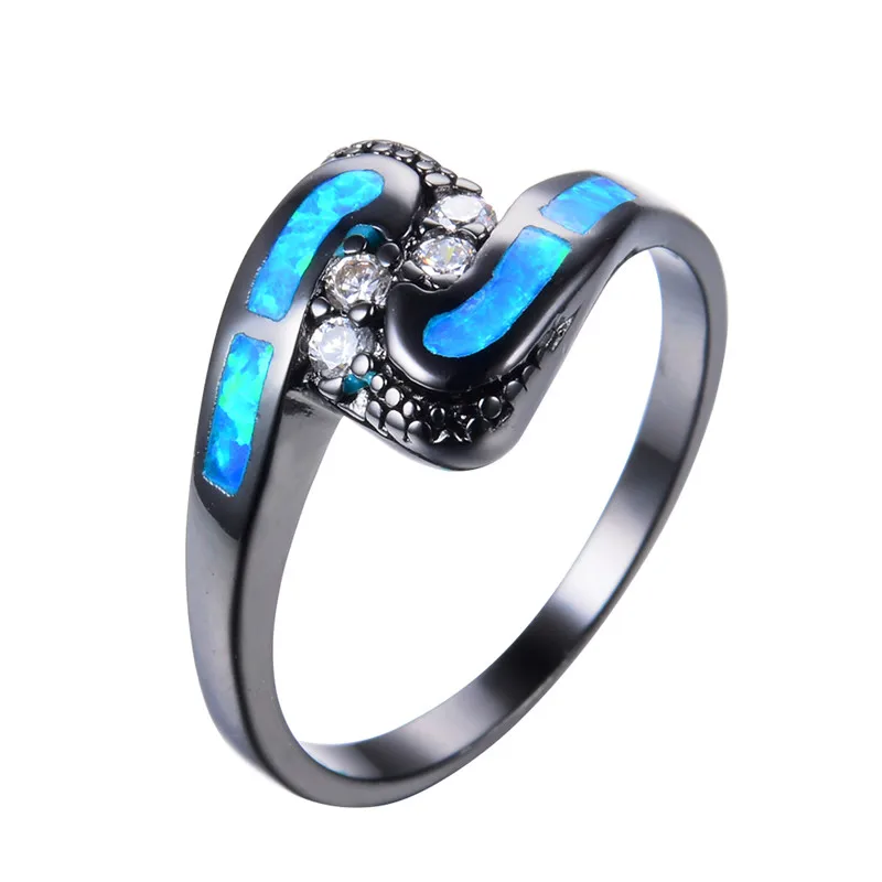 Милое женское синее кольцо с камнем &quotогненный опал&quot Винтажное 14KT черное