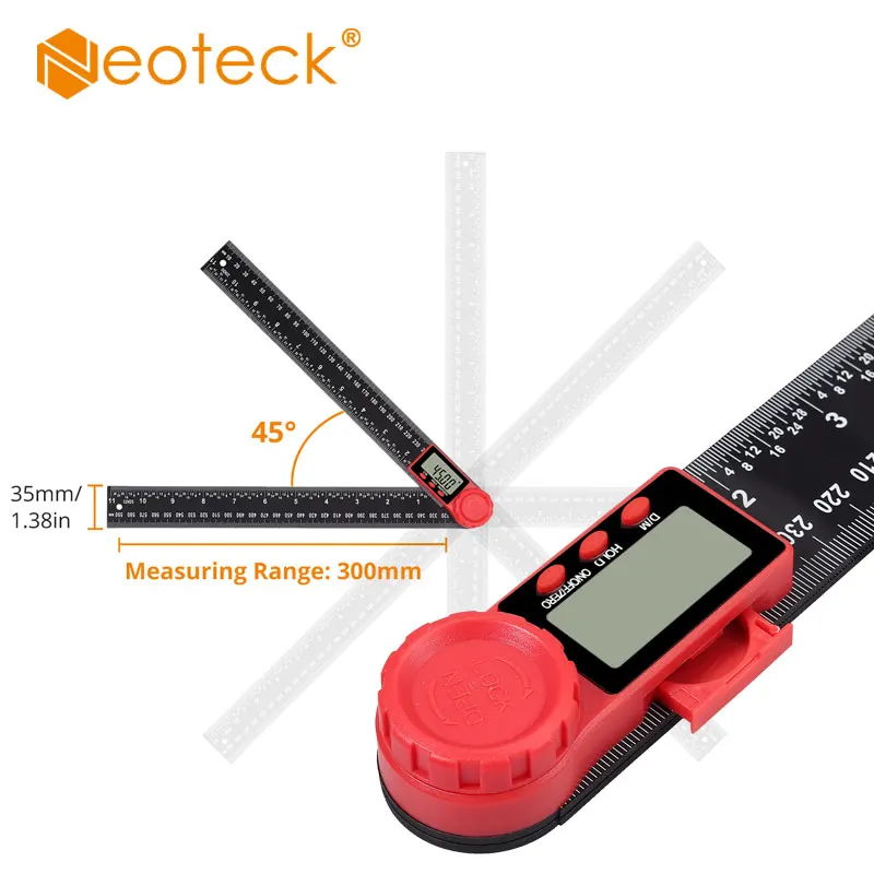 

Neoteck 300mm Digital LCD Protractor Angle Finder 360 Degree Spirit Level Angle Finder Vertical Horizontal Gauge Ruler for Wood