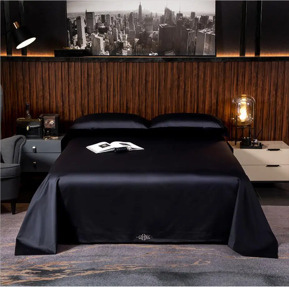 Темно-синие мягкий Египетский хлопок Постельное белье King Queen рисунок из