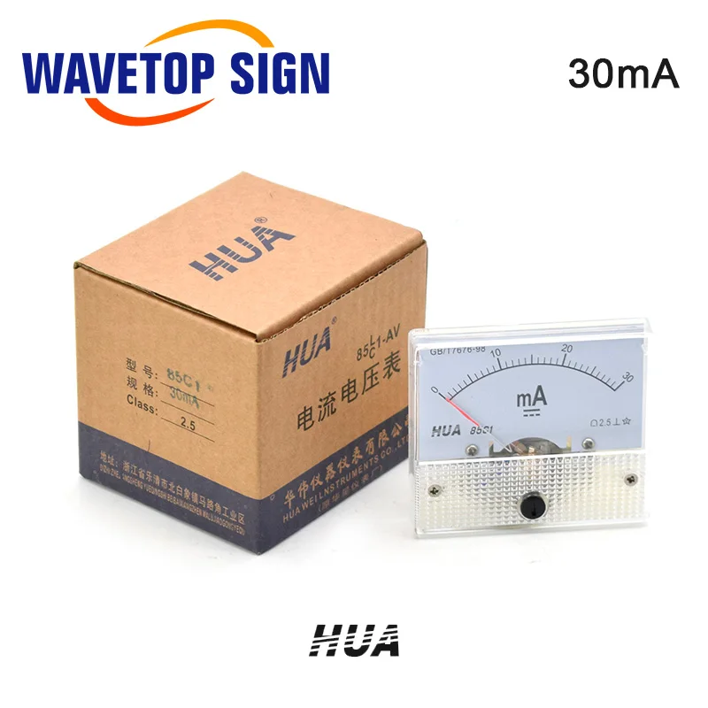 WaveTopSign Хуа Амперметр 30mA 50mA 85C1 DC 0-50mA аналоговая AMP Панель измеритель тока для CO2 лазерный станок для гравировки и резки