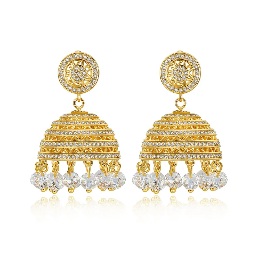

Splendent Indian Style Cubic Zirconia Drop Earrings for Women Wedding Party Bridal with Clear Breads Fashion Jewelry