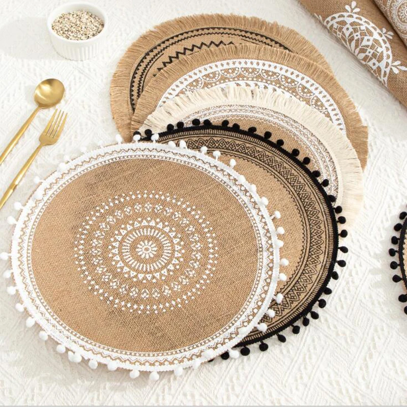 

4/6/10pcs Table Placemat Resistant Heat Non-Slip Linen Placemats Bowl Cups Coaster Anti-Skid Tableware Mat Cups Pad Cup Holder