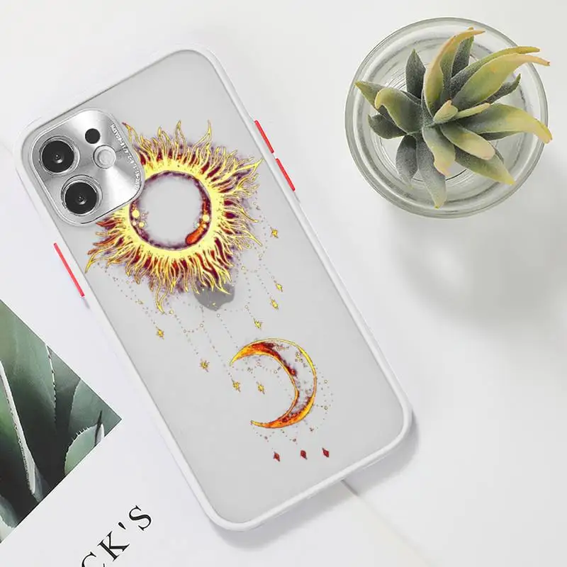 

Funny Sun Moon Face Phone Case For iPhone 12 11 Mini Pro XR XS Max 7 8 Plus X Matte transparent White Cover