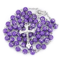 new 9 color 8mm fashion jesus christ christian acrylic beads long pendant cross rosary necklace accessories