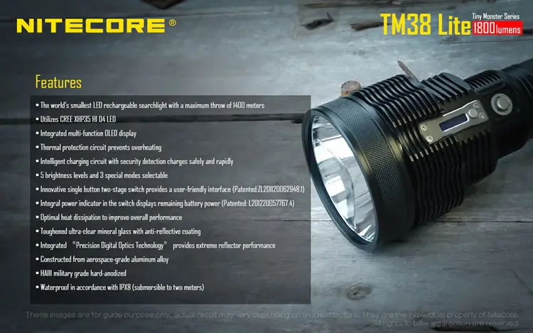 NITECORE TM38 Lite перезаряжаемый фонарик CREE XHP35 HI D4 max 1800 люмен наружный прожектор луч фонарь 1400 м