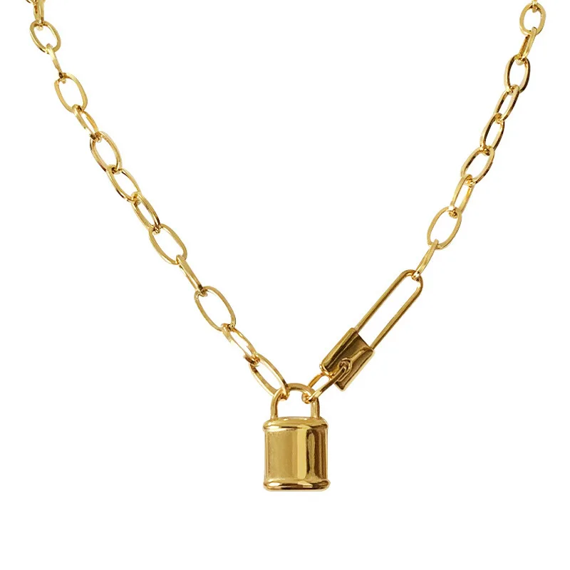 

LOVOACC Street Style Lock Paper Clip Pendant Necklace for Women Girls Asymmetric Hollow Chunky Chain Metallic Necklace Jewellery