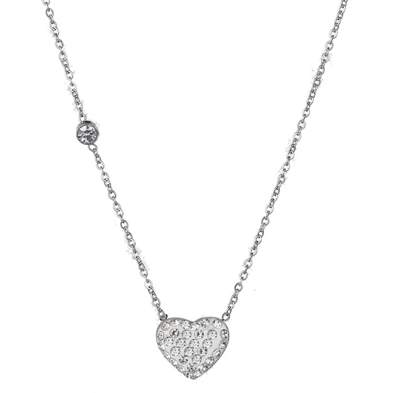 

Simple Stainless Steel Crystal Heart Pendant Choker Necklace For Women Silver Color Clavicle Chain Wedding Party Jewelry Gifts