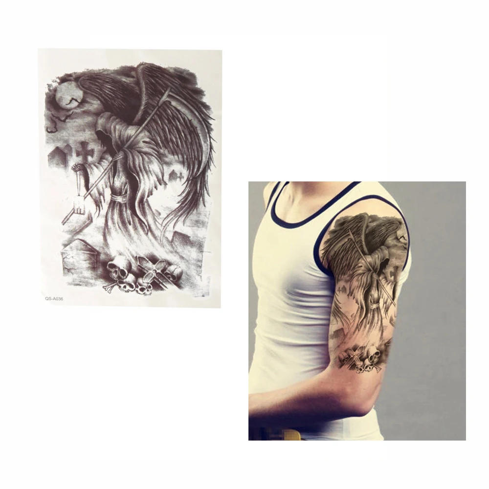 

Большие временные искусственные татуировки, наклейки черного черепа смерти, татуировки с большой рукой, временные татуировки для мужчин и ...