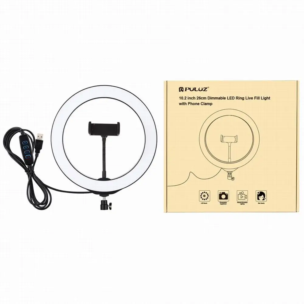 

10inch Dimmable LED Selfie Ring Light with Phone Holder 360-degree Rotatable USB Ring Lamp Photography Light for Makeup Youtube