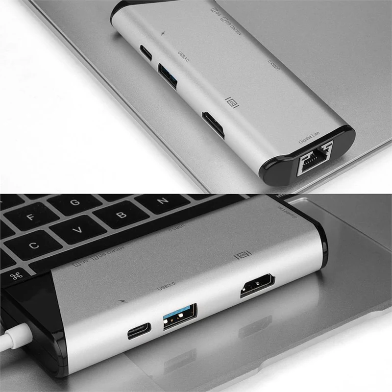 

High Quality 7 IN 1 USB C HUB HDMI Adapter Ethernet Rj45 Adapter 4K USB 3.1 SD/TF Card Reader for Mac Book Pro Huawei Mate 30