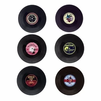 creative black plastic vinyl record table placemats retro vintage mug coaster home decor cd pads mats cup coasters