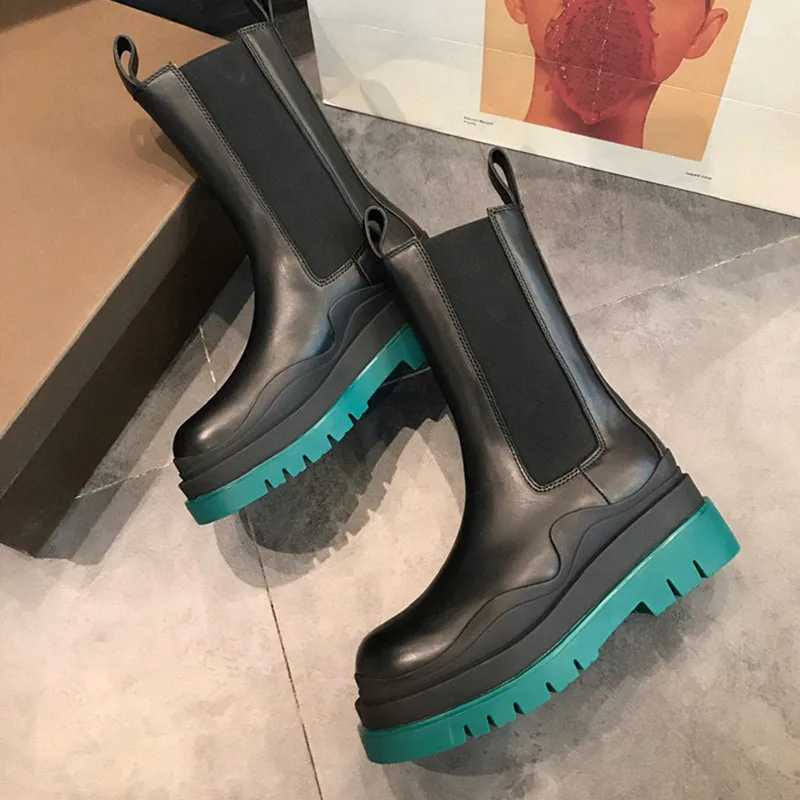 

2023 New Autumn Women Chelsea Boots Thick Bottom Platform Ankle Boots Genuine Leather Flat Botas Mujer Ladies Short Booties