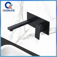 matte black square basin faucet mixer wall mount sink mixer cold and hot tap for bathroom sink faucet with embedded box fashion