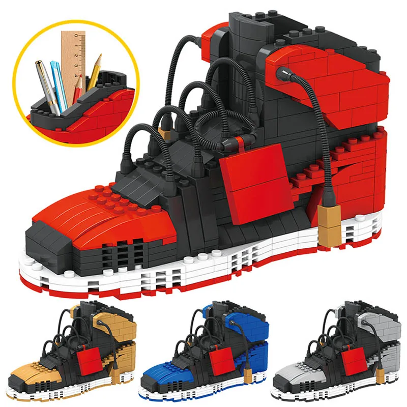 Building Blocks Sneakers Models Pen Container Diy Mini Bricks Pencil-box Toys For Children Boy Stationery