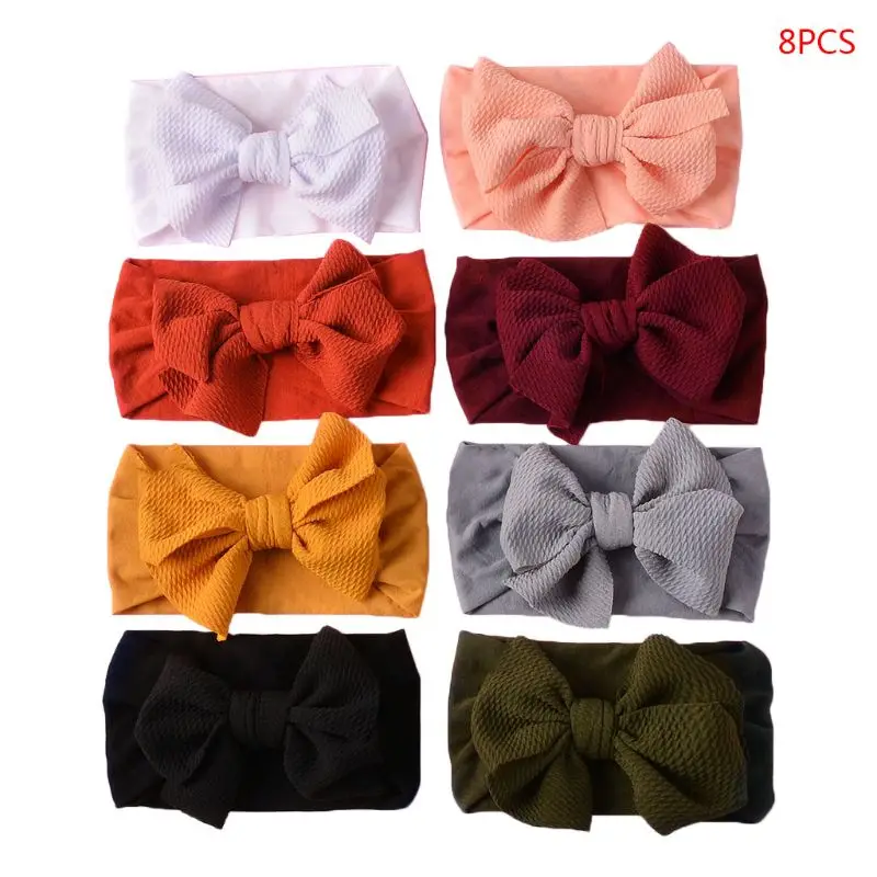 

8 Pcs Baby Infants Toddler Turban Nylon Hair Band Bowknot Wide Elastic Headband