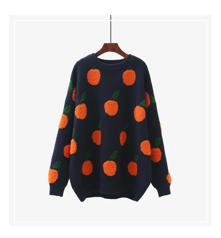 

Hsa 2020 Winter Sweater Pullover Women Cute Fruit Sweater Pull Jumpers Orange Apple Printed Korean Tops Oversized Jumpers