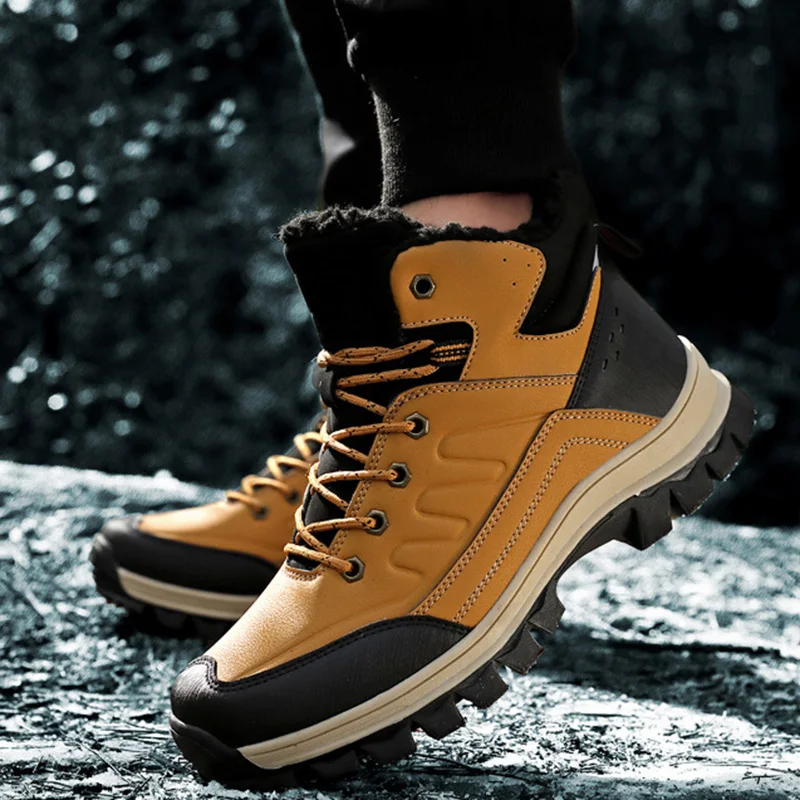 

Men Snow Boots Hiking Shoes Fleece Lined Casual Ankle Shoes Winter Warm Walking Booties B2Cshop