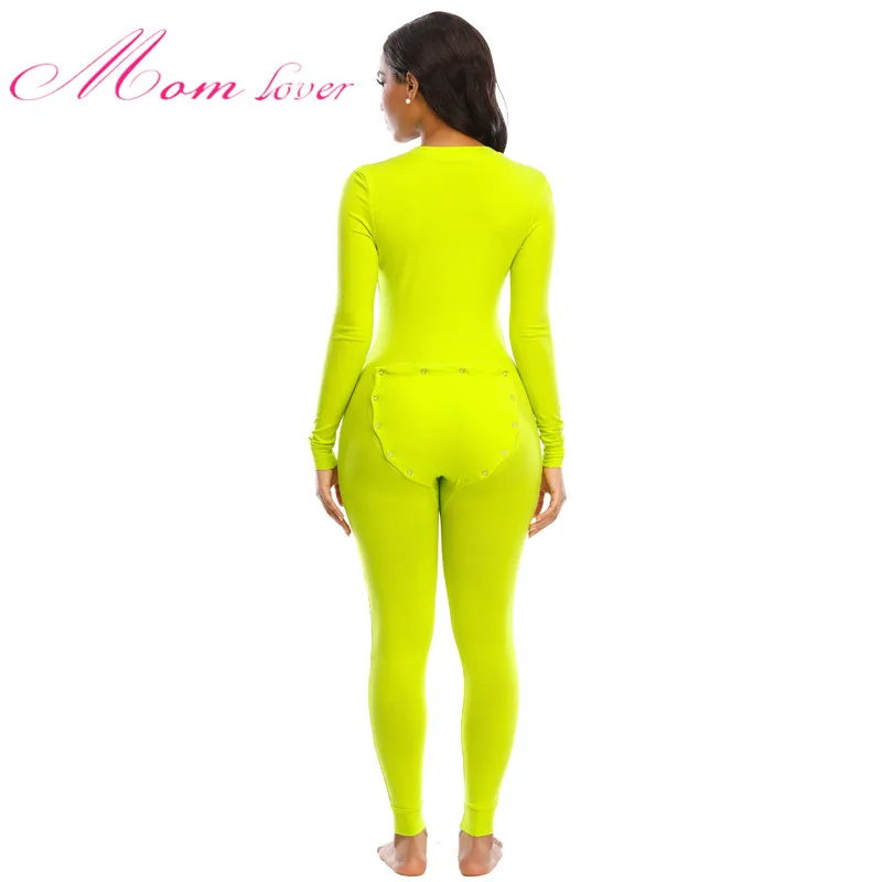 

2020 Momlover Autumn New Wholesale Plus Size Plain Trousers Long-Sleeved One-Piece Women'S One-Piece With Hip Flap