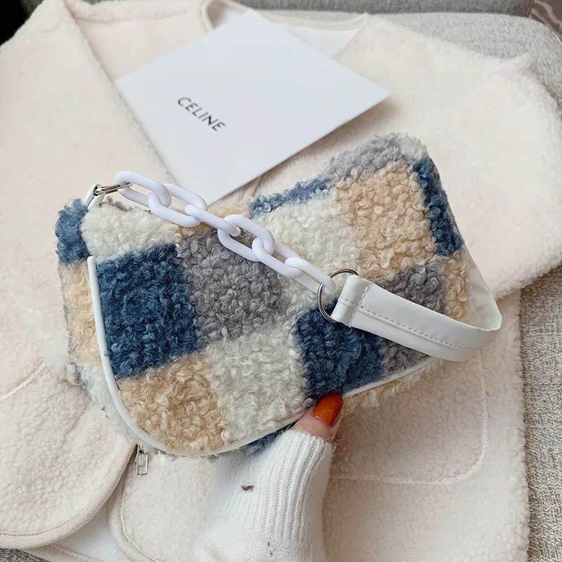 

Autumn Winter Fashion Chain New Female Square Tote Bag Quality Woolen Women's Designer Handbag Ladies Underarm Shoulder Bags