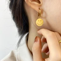 zj street style simple 25mm long smile face pendant huggie hoop earrings for women stainless steel fashion minimalist jewelry