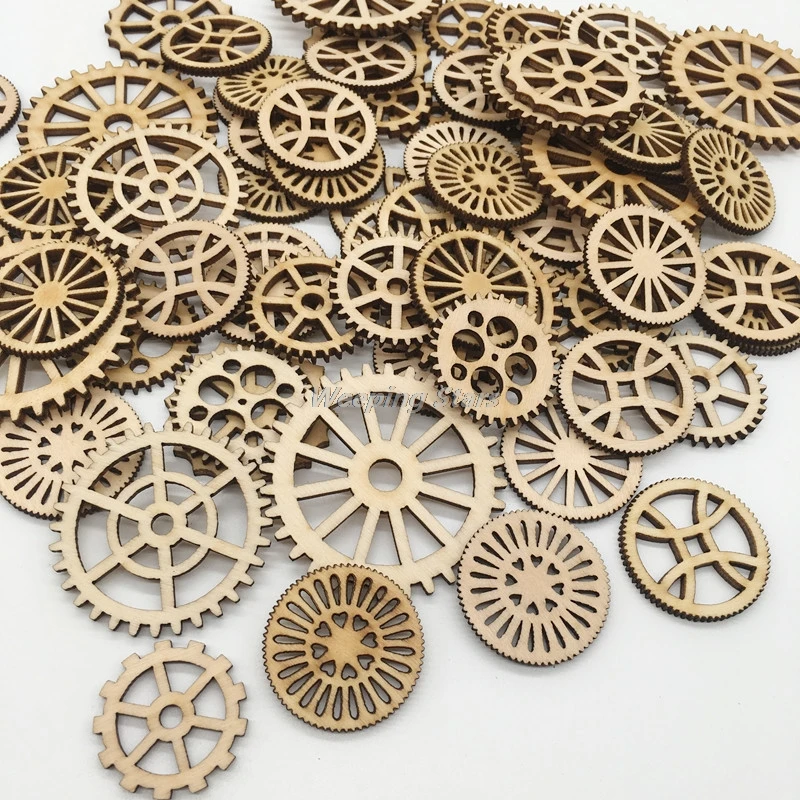 

50Pcs Unfinished Gear Wooden Mixed Shaped for DIY Living Room Bedroom Wall Decor