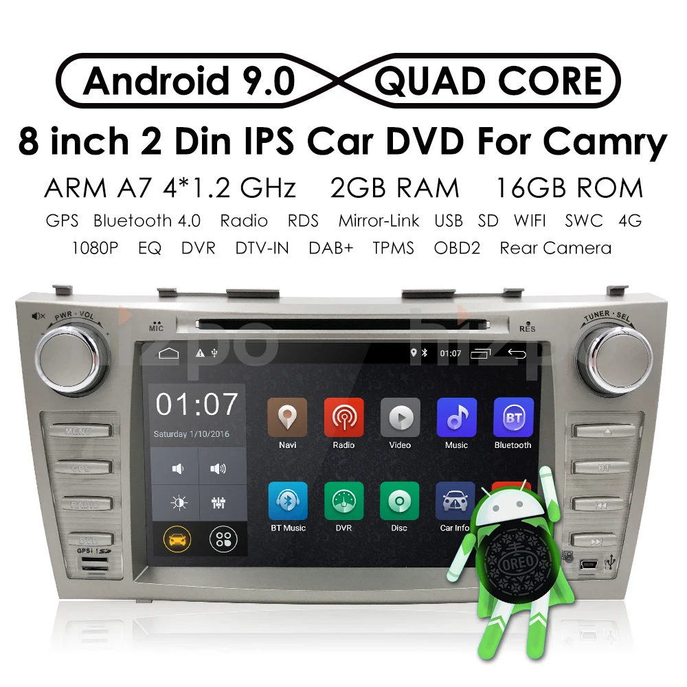 Android 9 0 четырехъядерный 8 &quotАвтомобильный dvd плеер для Toyota Camry 2008 2011 GPS Navi поддержка