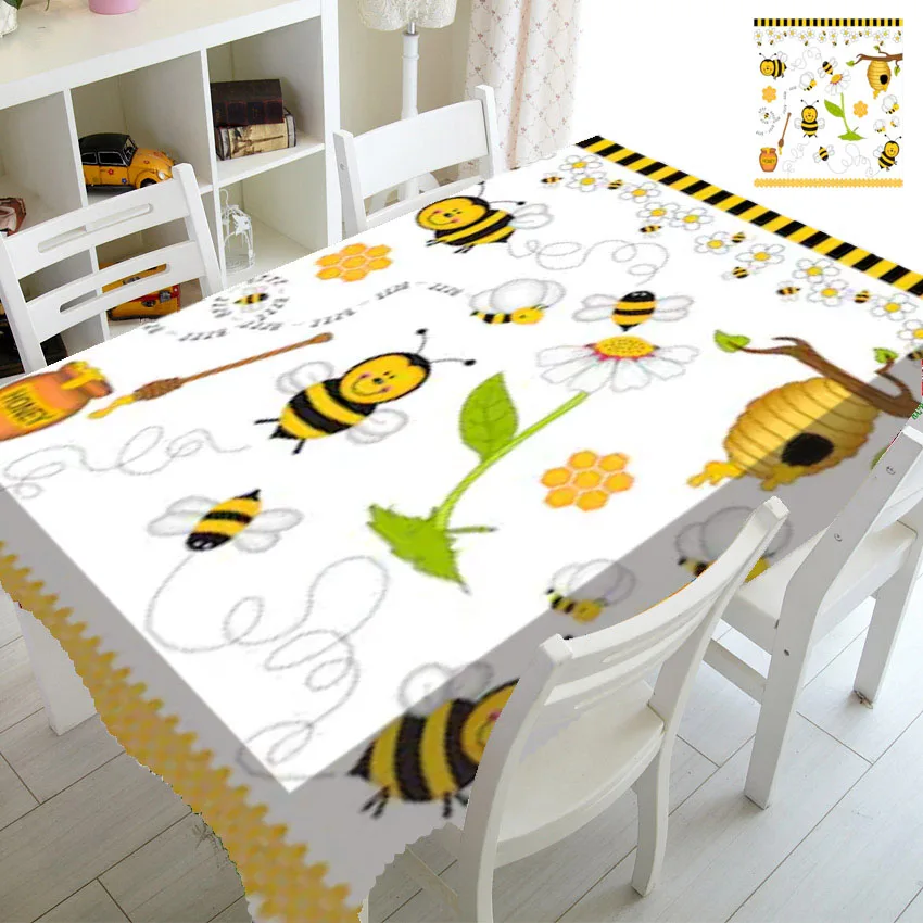 

Скатерть для стола детская непромокаемая, с изображением пчел, коллажа, на день рождения, 140 Х200