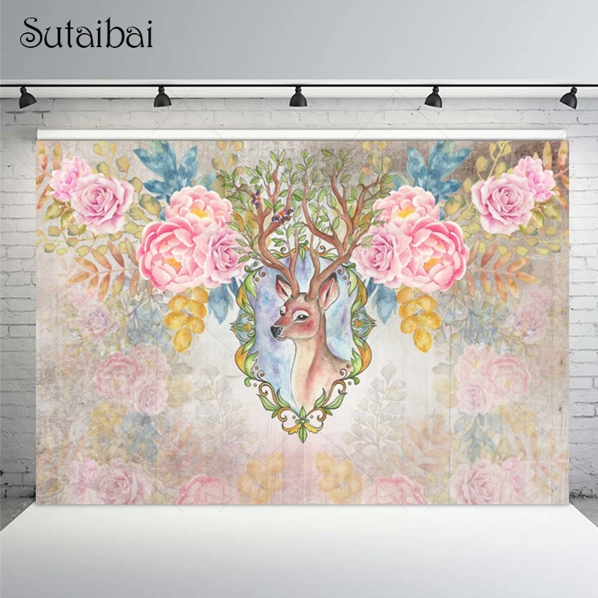 Фон для студийной фотосъемки с изображением цветущего красивого оленя|Фон