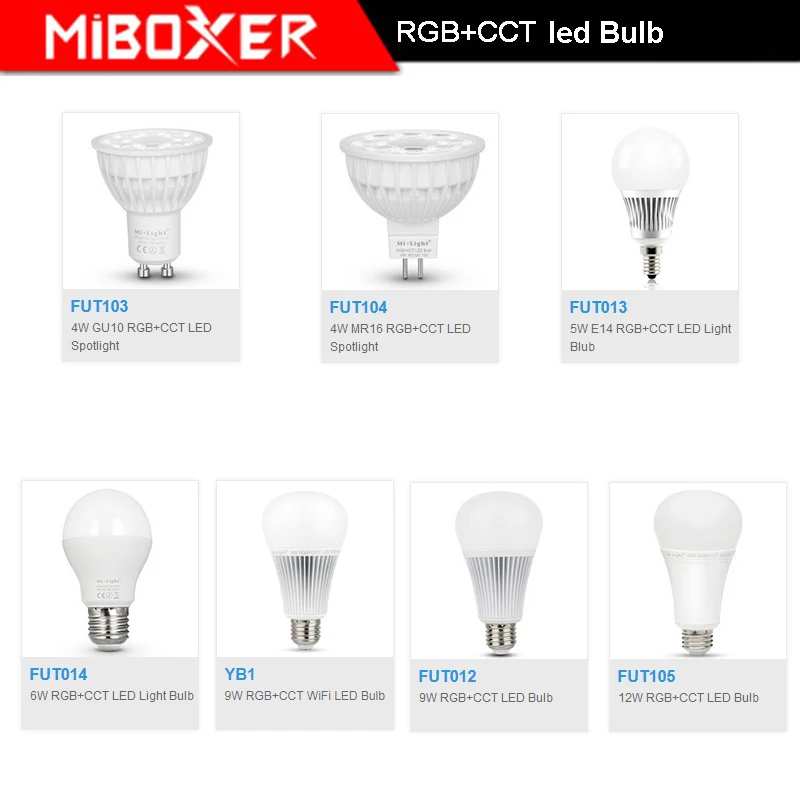MiBOXER FUT103/FUT104/FUT013/FUT014/FUT015/FUT012/FUT105 4W 5W 6W 8W 9W 12W E14 GU10 MR16 E27 цветная(RGB) Регулировка яркости светодиодный светильник лампы Точечный светильник