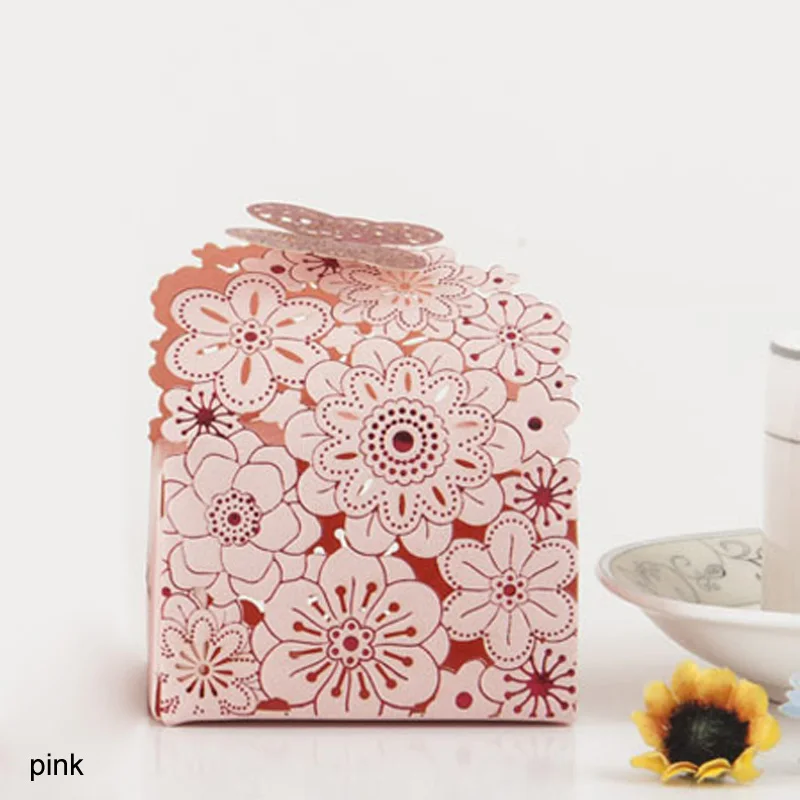 Розовый 10Pcs Paper Candy Box Hollow Butterfly DeSIGN European Style Gift Boxes Wedding Favors Cute Personality Chocolate Box - Цвет: Розовый