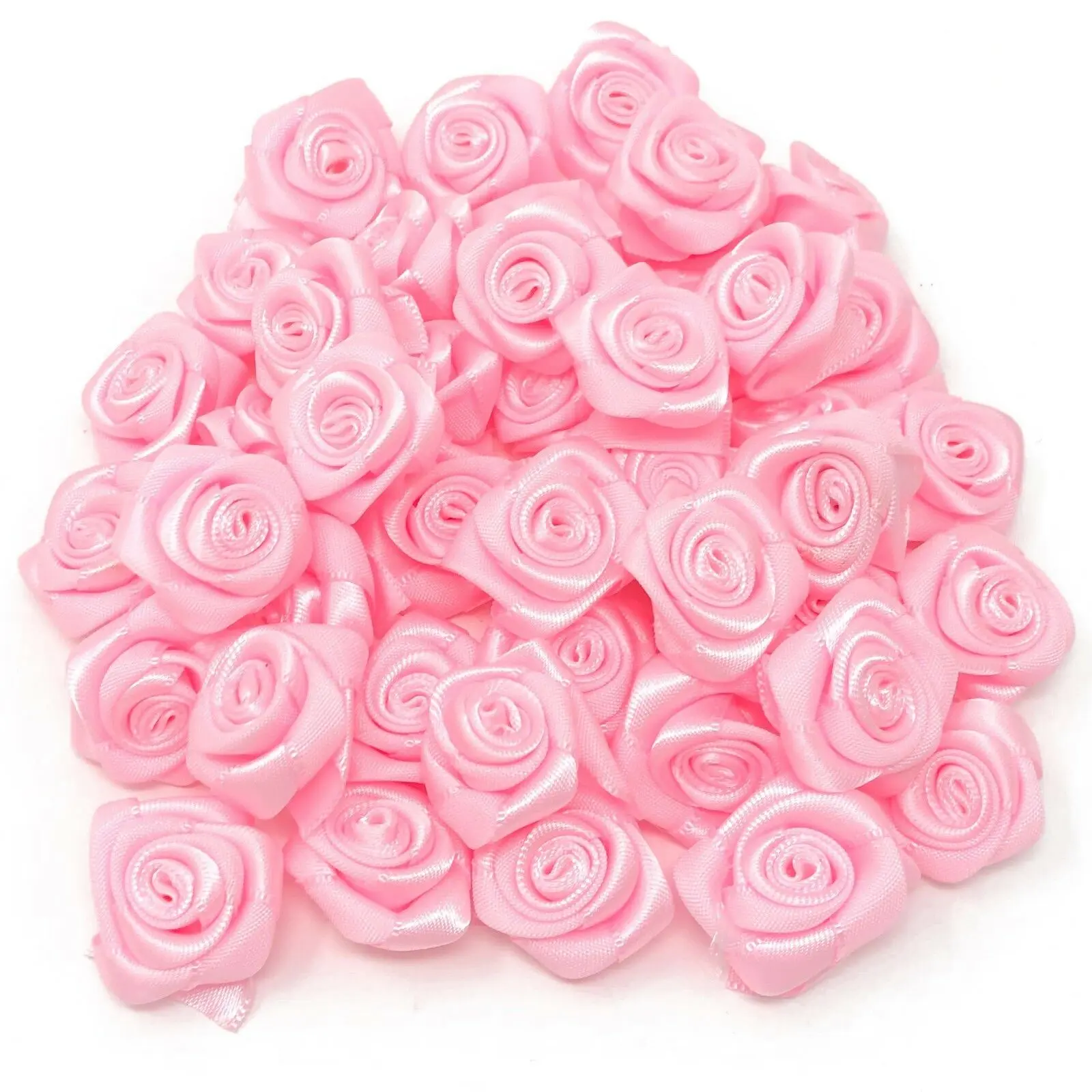 

100pcs Pink 25mm Ployester Ribbon Rose Flowers Decorative Wedding Bouquet Flower Decorations Embellishments