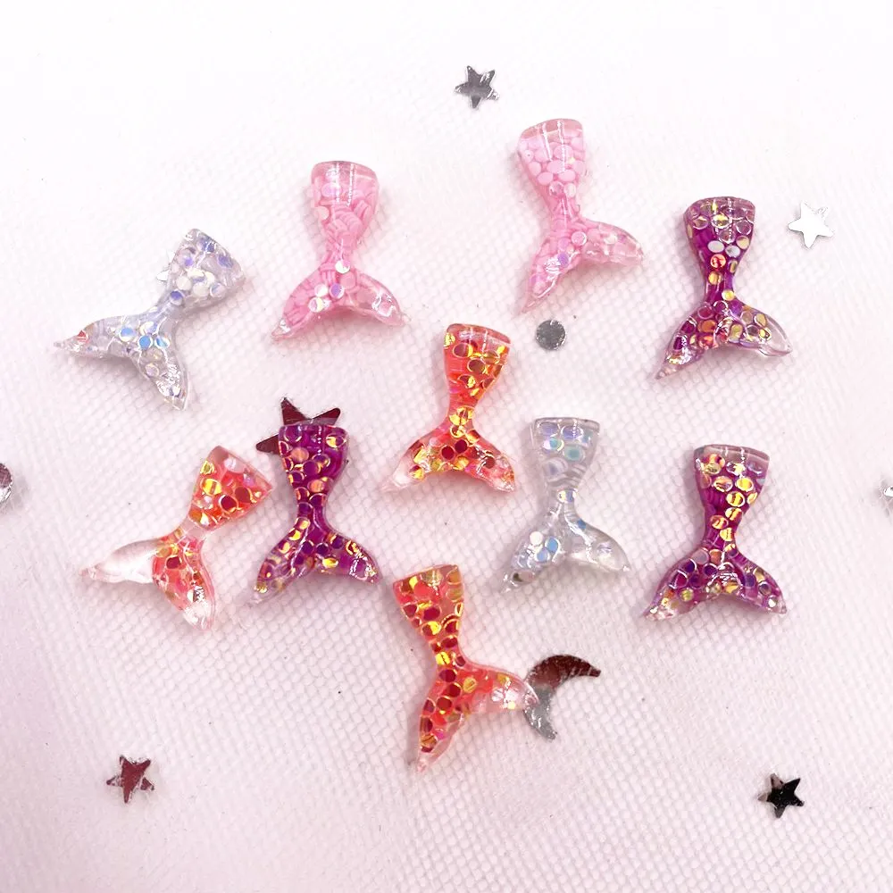 

40Pcs Mix Resin Colorful Glitter Paillette Filled Mini Mermaid Fish Tail Flatback Rhinestone Scrapbook DIY Figurine Ornament OF1