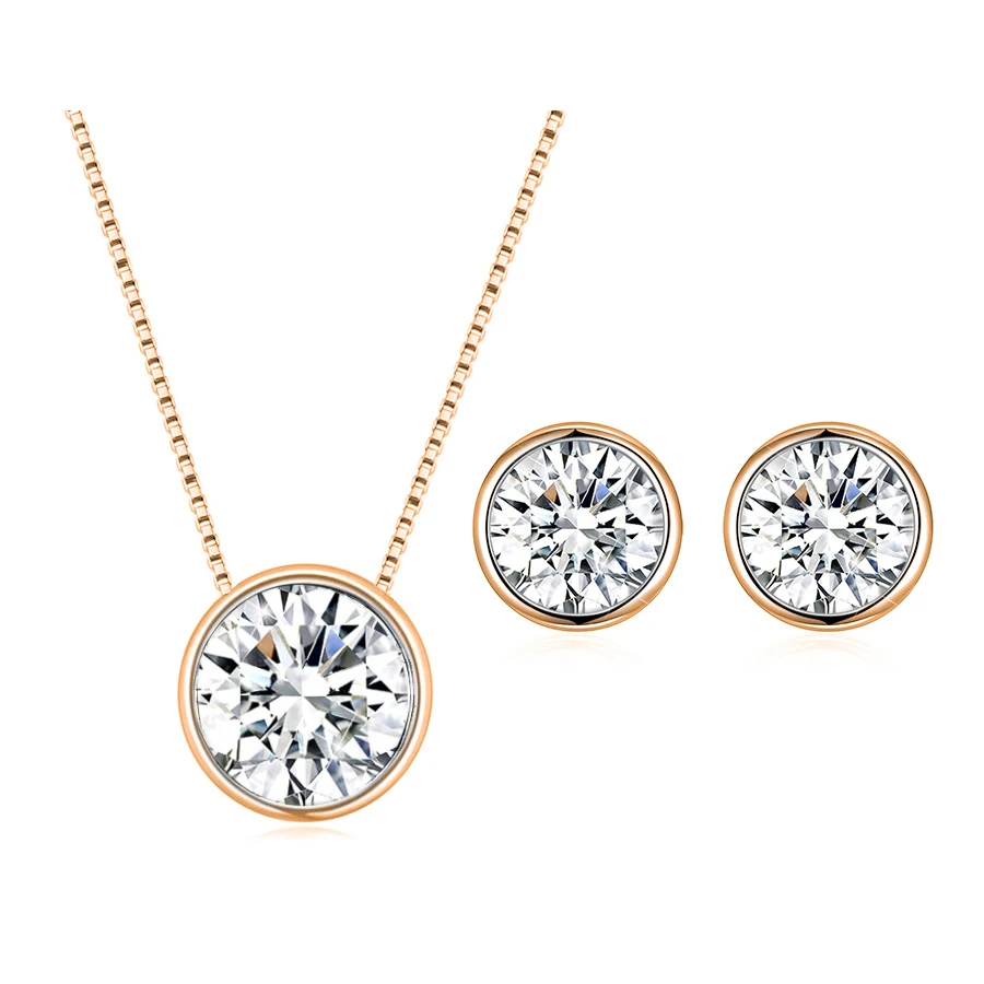 

Classic Gold Color Round Jewelry Sets For Women Original Crystals from Austria Pendant Necklace Stud Earrings Piercing Christmas