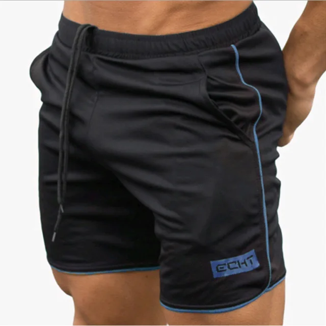 Black and blue Новые модные мужские спортивные шорты, брюки, хлопковые спортивные штаны для бодибилдинга, фитнеса, шорты для бега, повседневные спортивные мужские шорты - Цвет: Black and blue